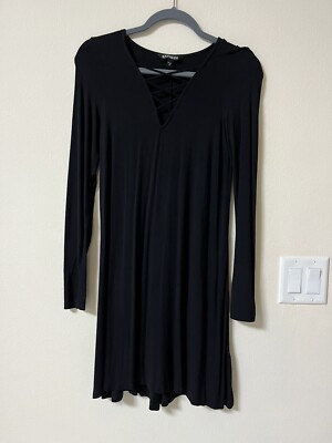 Express Womens Black Long Sleeve Dress W/ Deep V-neckline Cross | eBay