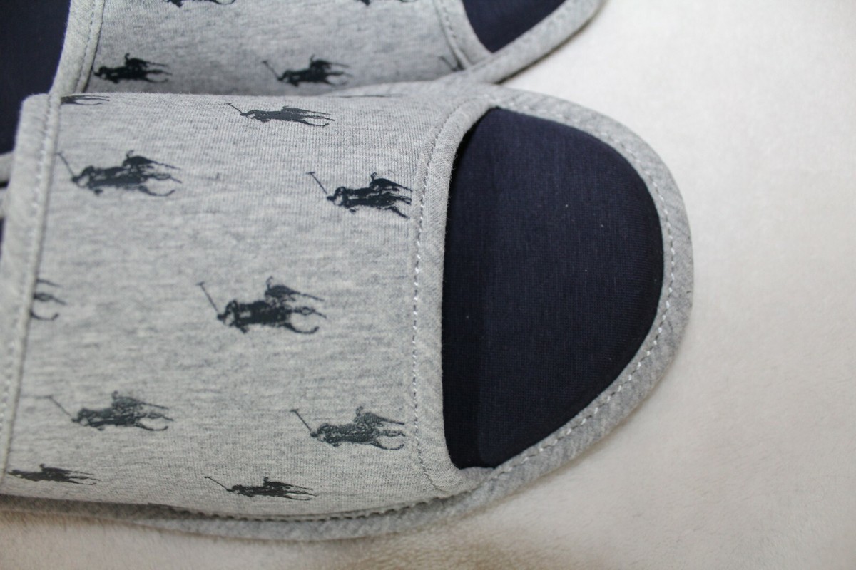 NIB POLO RALPH‎ LAUREN MEN\'S SCUFF SLIPPERS GRAY Ralph Lauren Grey Multi Polo Designer Mens Slippers main image 4