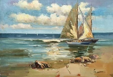 Beach & Sailing,Ocean,Original Oil Painting by Jason,   71 x 51 cm