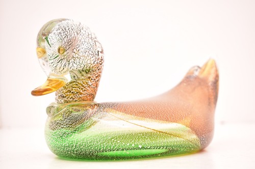Vtg Murano Hand Blown Venetian Art Glass Duck Sculpture Italy Silver Fleck - Picture 2 of 14