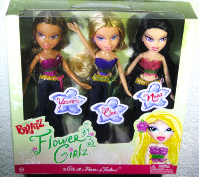 Bratz Flower Girlz Yasmin Cloe Nora 3pk Fashion Doll Set RARE