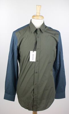 NWT Mauro Grifoni Green Blue Two-Tone 100% Cotton Dress Shirt Size 16/41