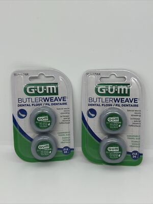 2X GUM ButlerWeave Shred Resistant Travel Size Mint Waxed Dental Floss 24 Yards