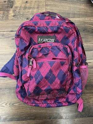 fuschia jansport backpack Trans by Jansport Backpack Purple Blue Pink Girls Diamond Pattern Zip  Pockets