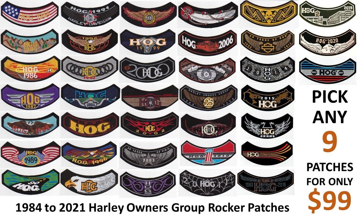 1984 to 2021 HOG member rocker patches Harley Davidson Owners