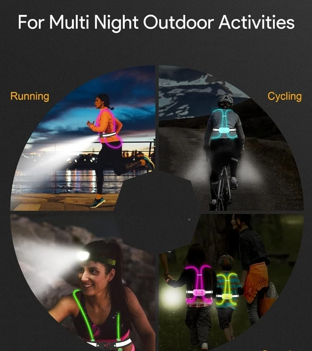 LED ORANGE REFLECTIVE VEST WITH LED HEADLAMP ADULT MEDIUM Running Light GEAR - Image 3 of 4