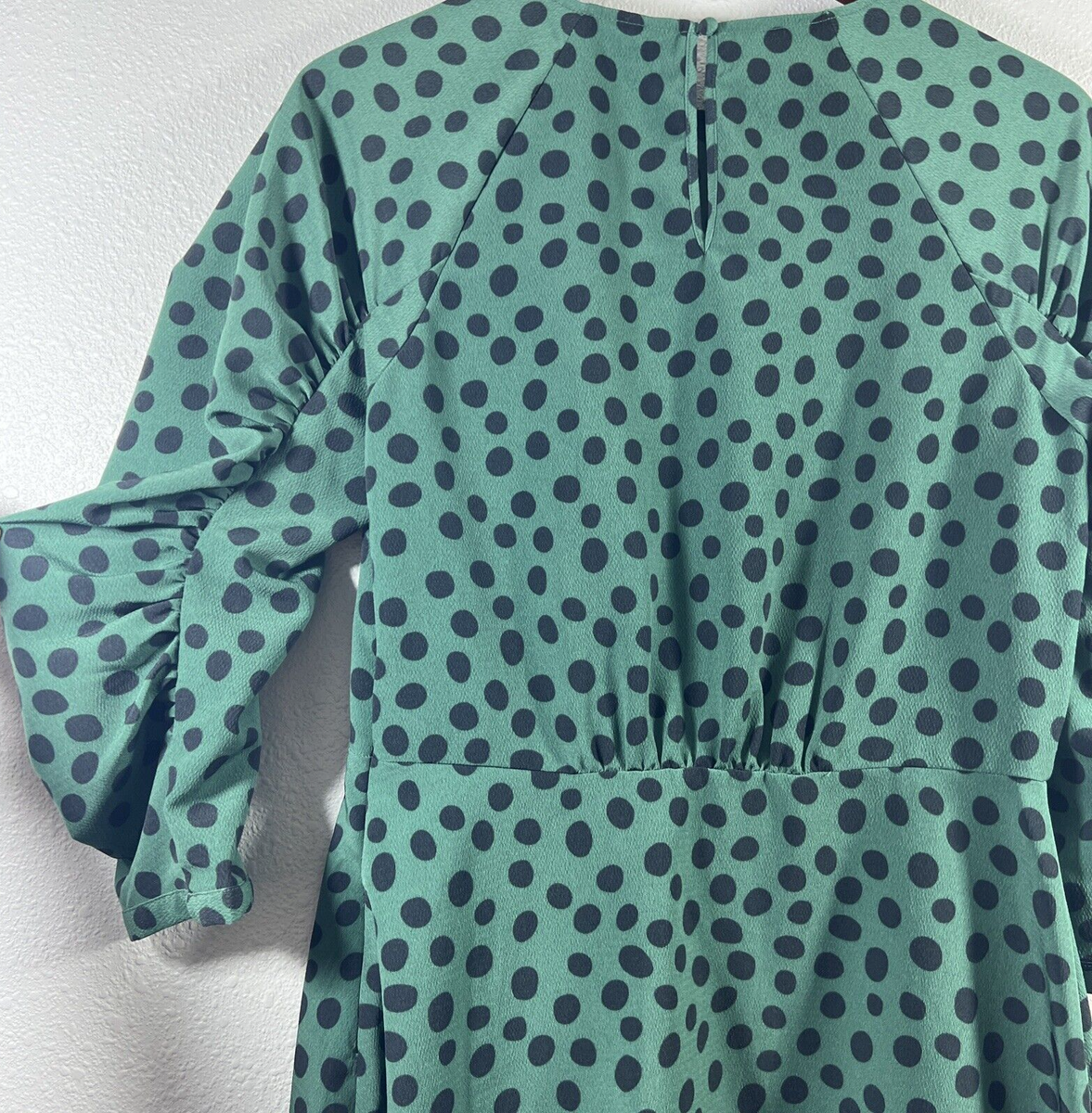Who What Wear Polka Dot Dress 3/4 Shirred Sleeves Green Black Size S | eBay