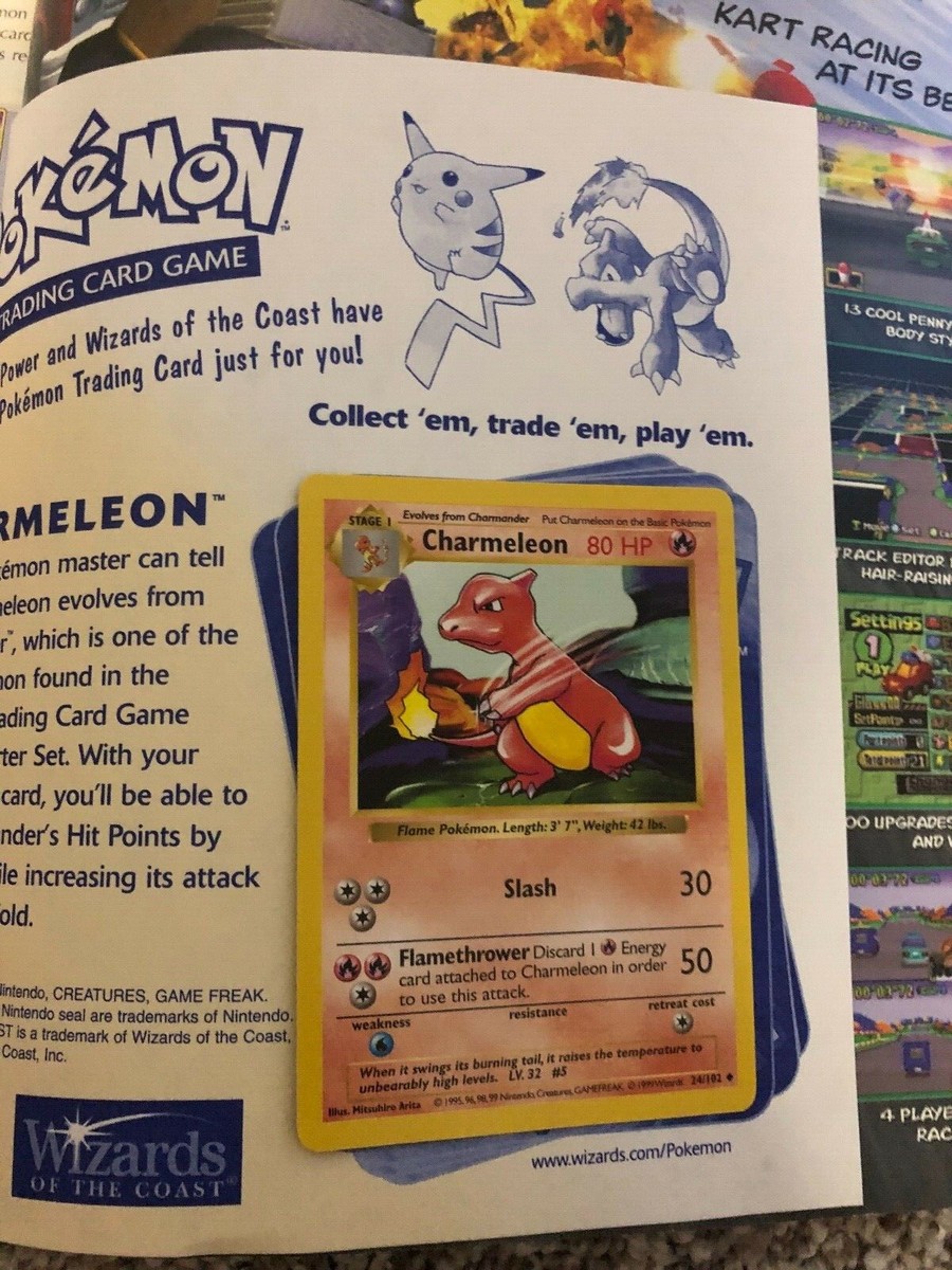 RARE Stage 1 Pokemon Charmeleon Card 24/102 + Nintendo Power