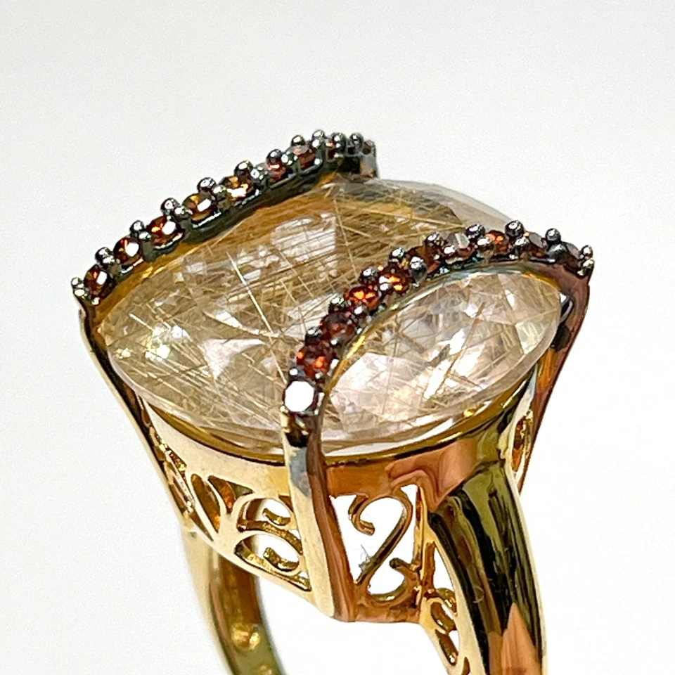 Anillo de cuarzo rutilado enchapado en oro 925 de plata de ley Carol Brodie 7,75 rarezas Foto 4 de 4