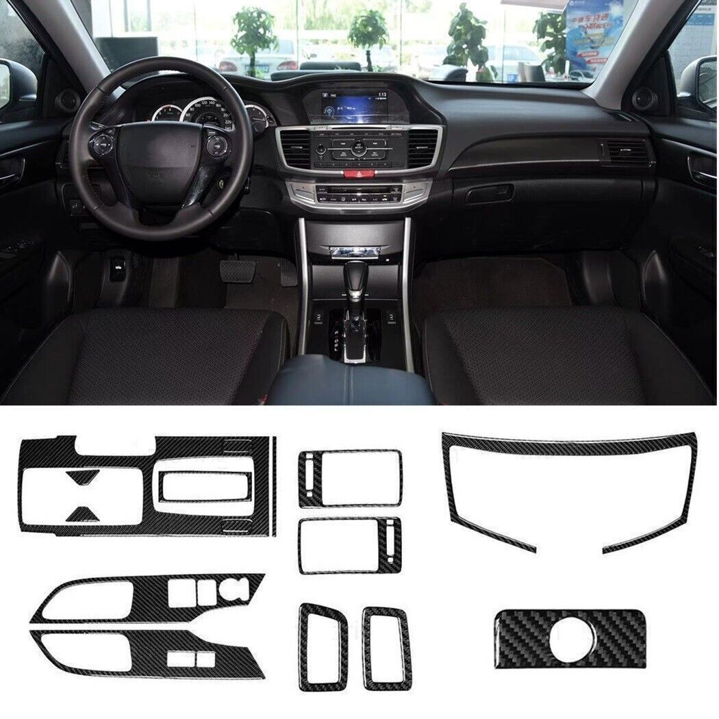 15PCS Carbon Fiber Full Interior Kit Set Cover Trim For Honda Accord Coupe 13-17