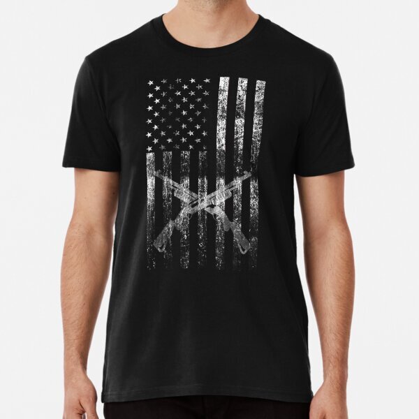 American Flag Pro-Gun Distressed Patriotic Support Design Premium T-Shirt S-5XL