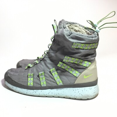 NIKE Roshe Run Hi Sneakerboot Gray/Lime Shoes US Women's 616724-001 