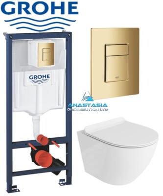 Grohe 38732GNO Gold Gebürstet Messing Platte Wc Rahmen 1,12 Spülrandlos WC Wandhängend P