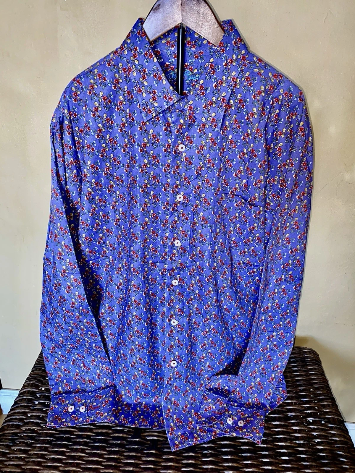 Alan Flusser Long Sleeve, Casual Button Up Purple Flower Shirt. Size XL