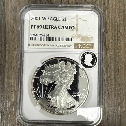 2001 W Silver Eagle S$1 - NGC PF 69 Ultra Cameo - Brown Label