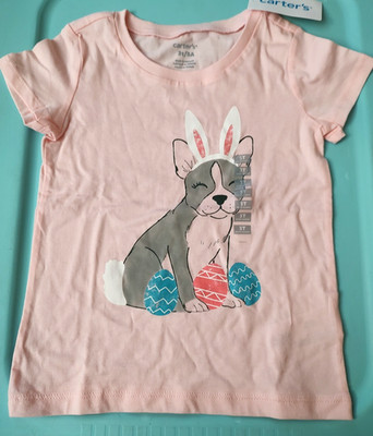 NWT Carter's Toddler 3T Short Sleeve Shirt EASTER Eggs Puppy Dog Bunny Ears Pink