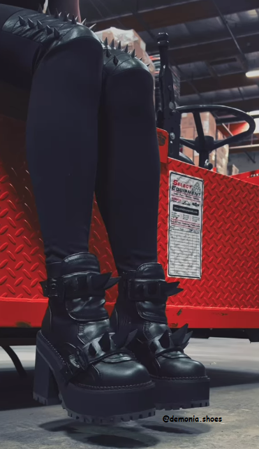 Black Platform Chunky Ankle Combat Boots Punk Goth Rubber Spikes Demonia Womans