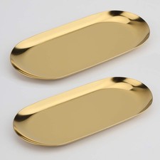 Decorative Tray, Set of 2, 9 Inch Long, Jewelry Dish Cosmetics Organizer