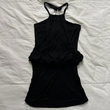 Y2k paper tag vintage Black metal medallion halter mini dress with ruched detail