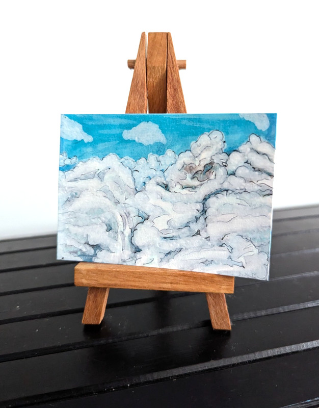 ACEO Art Trading Card Acrylic Original Painting Eye in the Sky Clouds Nature USA