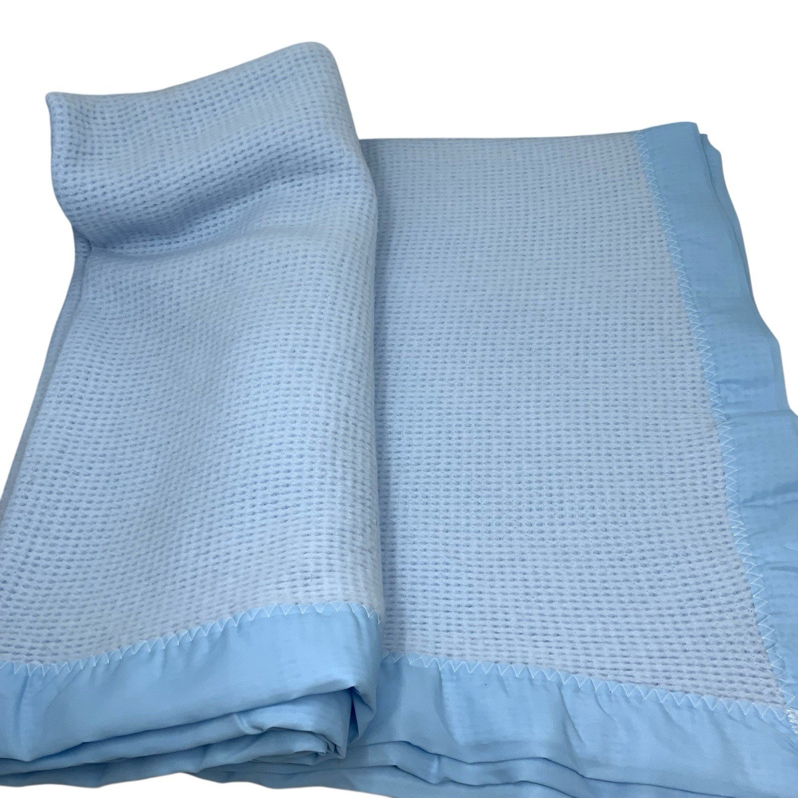 Vtg Baby Morgan Blue Acrylic Soft Waffle Weave Baby Crib Blanket 52x39 USA Made