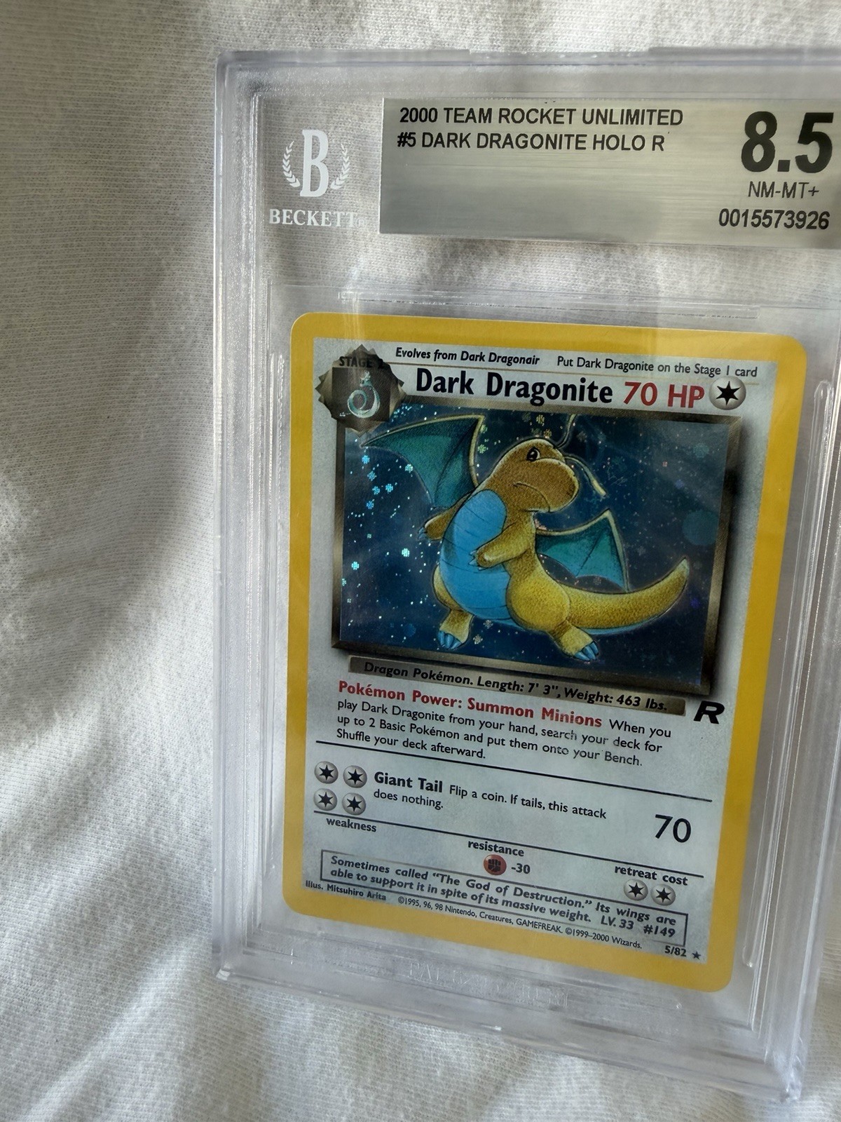 Pokémon Dark Dragonite Holo Rare Team Rocket 5/82 2000 Beckett 8.5 English
