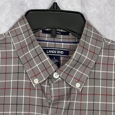 Land's End Mens Shirt Large Cotton Twill 16-16.5 Brown W/Red White Check