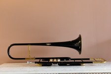 COLORED FINISH Bb FLAT-VALVE-TRUMBONE-FREE HARD/CASE TROMBONE BLACK BRASS