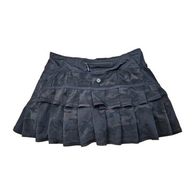 Lululemon Pace Setter Skirt Black Camo Pleated Athletic Skort Womens Size 6