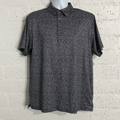 Ben Hogan Mens Golf Polo Shirt M Gray Micro Print Short Sleeve Stretch AE8