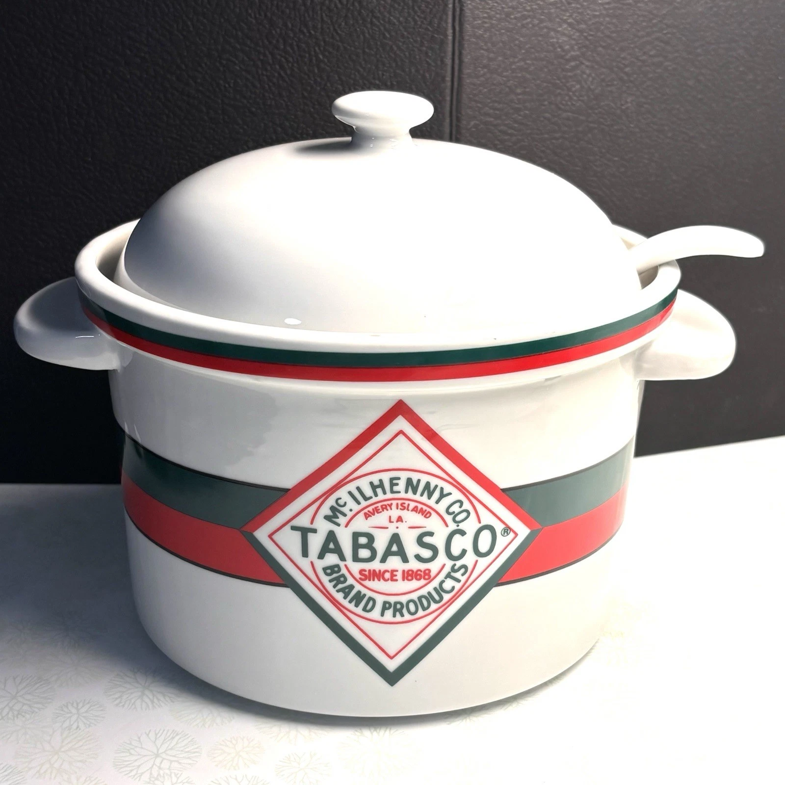 McIlhenny Tabasco Hot Sauce Soup/Chili Tureen Crock w Lid & Ladle VTG