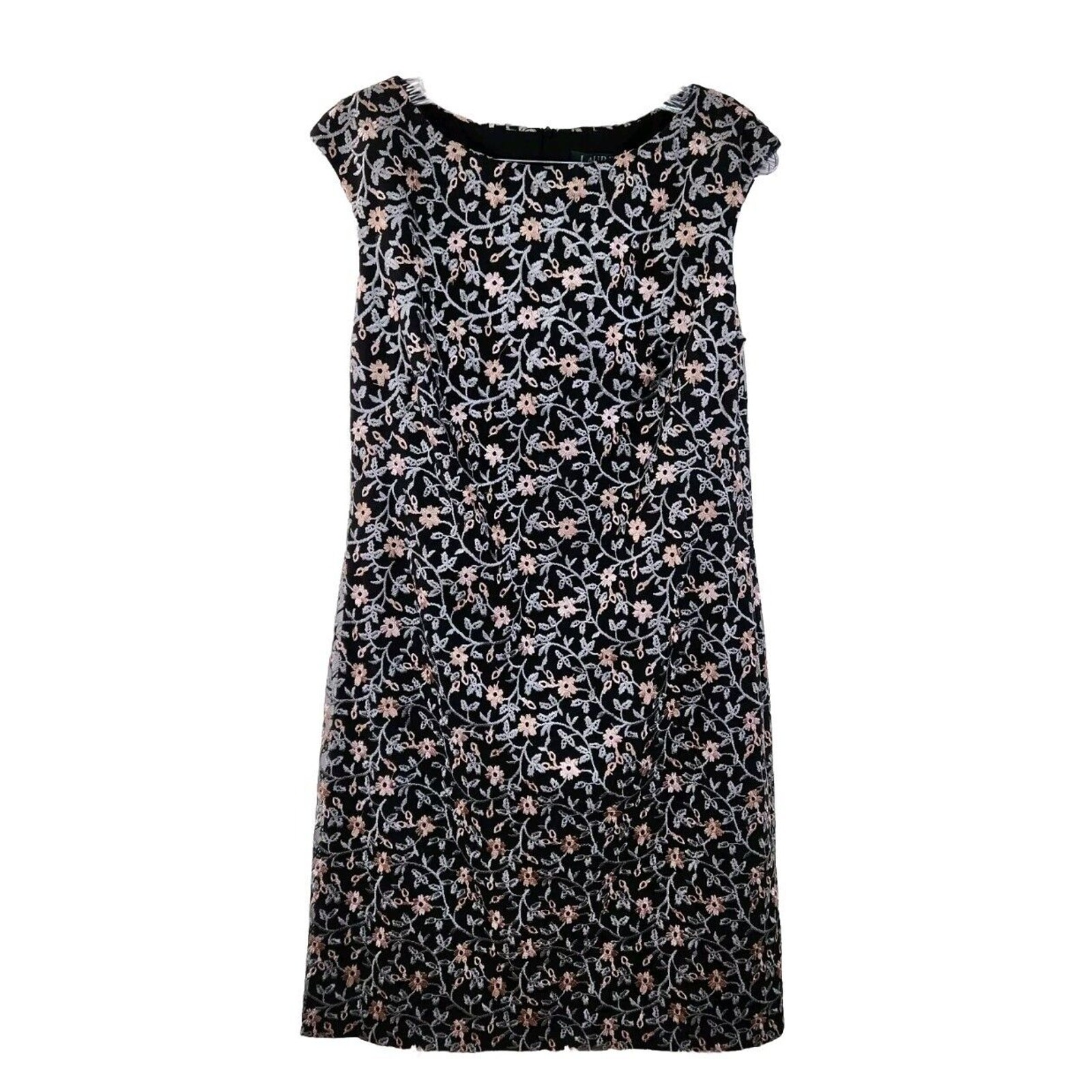 Lauren by Ralph Lauren Sheath Dress Women's Sz 10 Floral Lace Black Multicolor