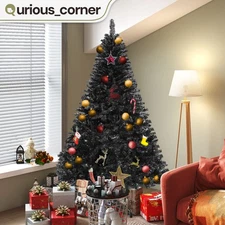 7.5 ft Black Christmas Tree 1258 Tips Easy Assembly Hinged Unlit Flame-Resistant