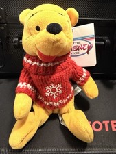 Vintage Disney Store Snowflake Sweater Pooh Beanie Plush Stuffed Animal KG