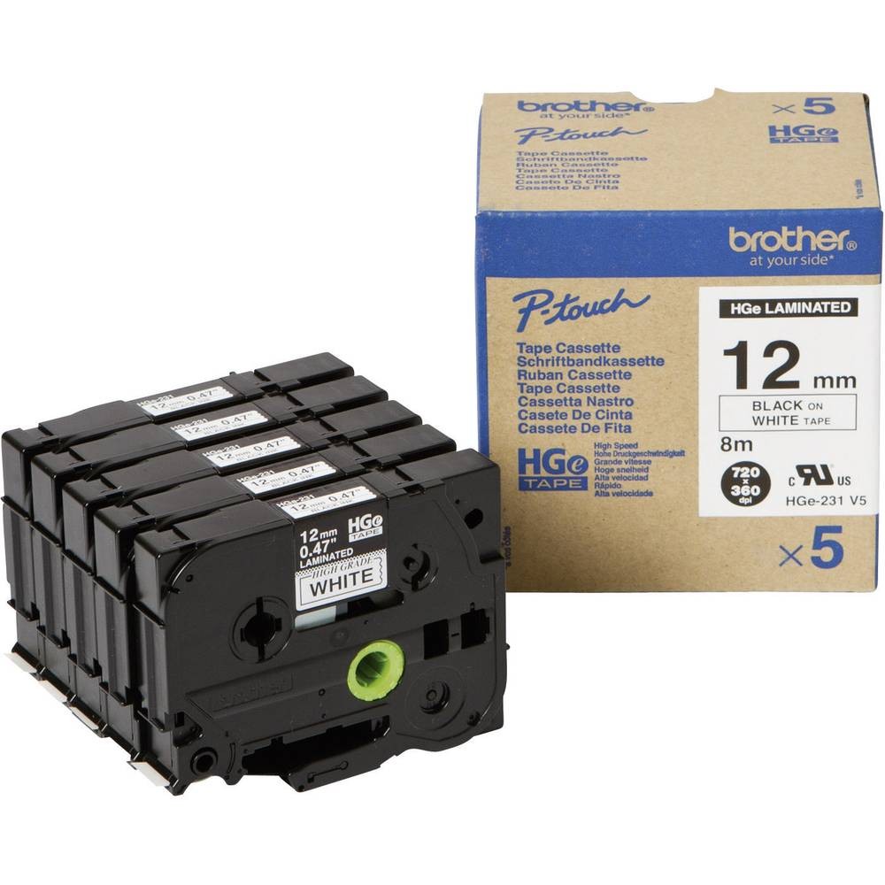 Brother HGe-231V5 Ruban d'étiquetage 12mm blanc pour marquage de matériel informatique
