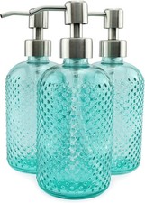 AuldHome Design Hobnail Glass Soap Dispenser Green, Green With Silver Pumps