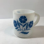 1950's Vintage Hazel Atlas Milk Glass Blue Flower Cornflower Mug Coffee Cup Read