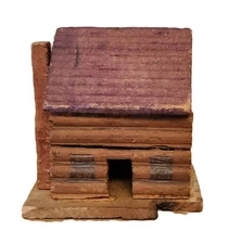 VINTAGE Wood CHRISTMAS Village PUTZ Tiny Handmade MINIATURE Folk  Art LOG CABIN