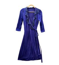 Review Womens Wrap Dress Size 8 Blue StretchKnit 3/4 Sleeve V-Neck