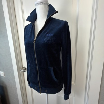 Gant Pullover Damen S Blau Samt Full Zip High Neck Langarm Taschen Logo
