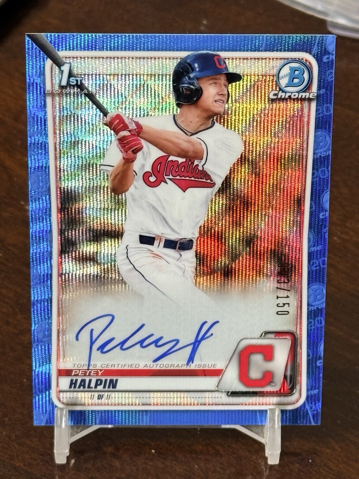 2020 Bowman Chrome 1st Petey Halpin Indians Auto Rookie Blue Shimmer /150 RC