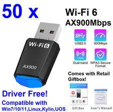 Lot 50 x 900Mbps Wireless Mini USB Wi-Fi 6 Adapters 802.11ax Dual Band 2.4/5Ghz