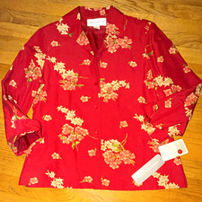 NWT Jones New York 100 Silk Blazer 3/4 Sleeve Red Multi Floral Women s 10