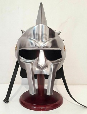 Handgefertigter römischer Maximus Gladiator Gesichtsschutzhelm mit Stacheln M...