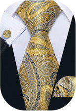 Men Ties Paisley Woven Silk Necktie Set with Pocket Suqare Cufflinks Formal