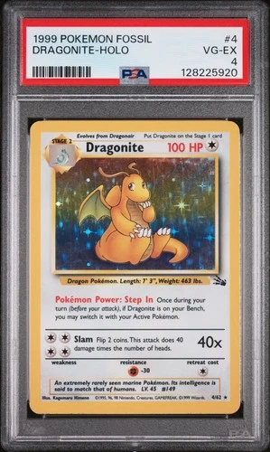 1999 POKEMON FOSSIL #4 DRAGONITE-HOLO PSA 4