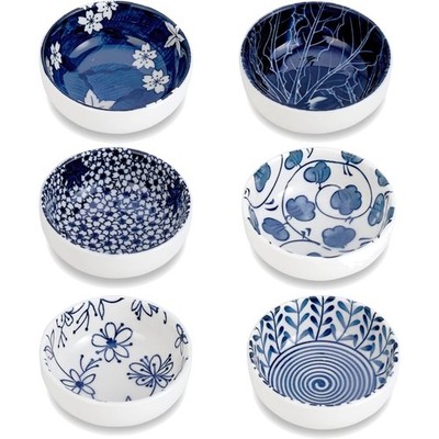 Stapelbare Keramik Dip-Schalen, blau-weiß, 80 ml, 6er-Set, spülmaschinenfest