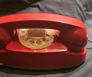 Bell System Vintage Red Rotary Dial Corded Telephone Model 502B