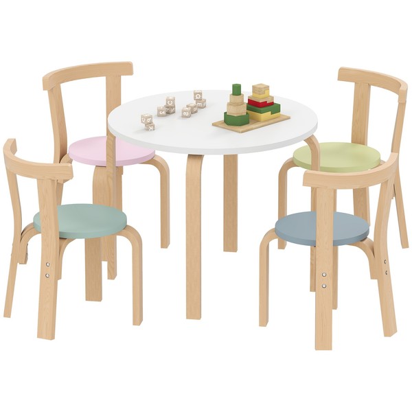 Kindertisch Holz Mit 4 StüHlen 5-Teilig Kinder Tisch Stuhl Set FüR 3-8 Jahre-image