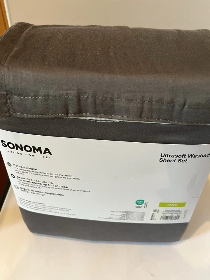 Juego de sábanas de algodón Sonoma Goods For Life ultrasuave lavado 4 piezas carbón king Foto 4 de 4